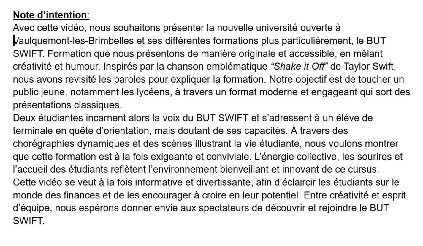 note d'intention